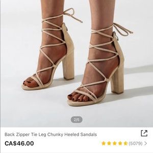 Nude Tie Leg Chunky Heels